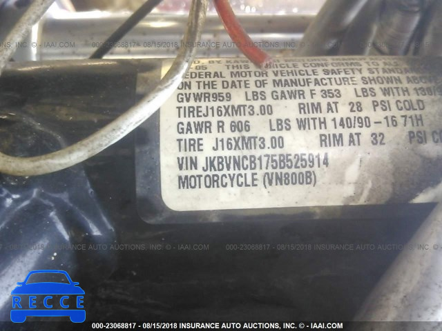 2005 KAWASAKI VN800 B JKBVNCB175B525914 зображення 9