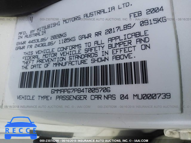 2004 MITSUBISHI DIAMANTE LS 6MMAP67P84T005706 image 8
