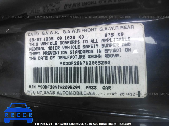 1998 SAAB 900 SE TURBO YS3DF38N7W2005204 image 8
