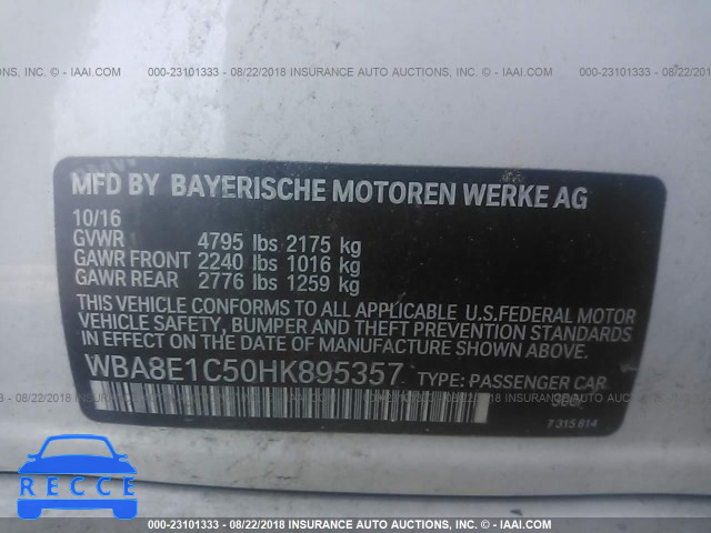 2017 BMW 330E WBA8E1C50HK895357 зображення 8
