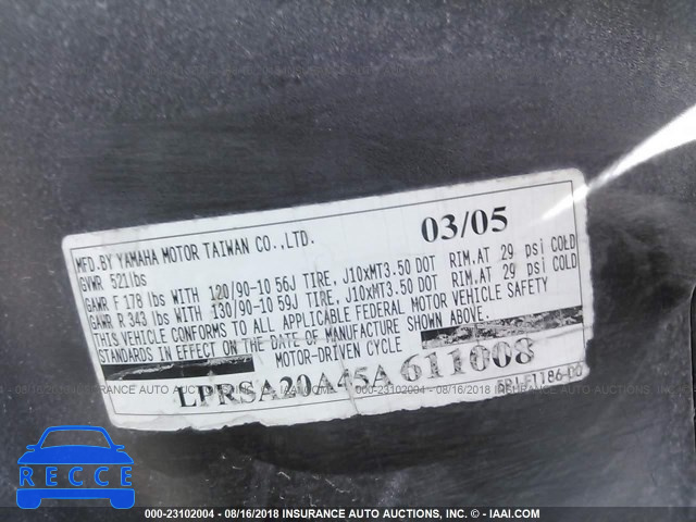 2005 YAMAHA YW50 AP ZUMA LPRSA20A45A611008 image 9