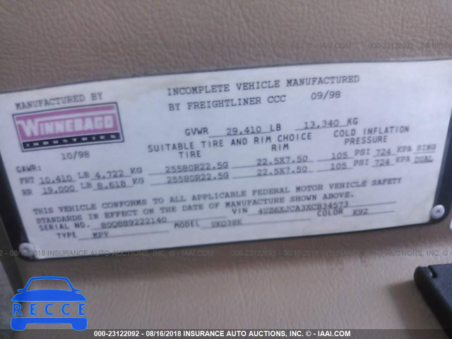 1999 FREIGHTLINER CHASSIS X LINE MOTOR HOME 4UZ6XJCA3XCB34573 image 8