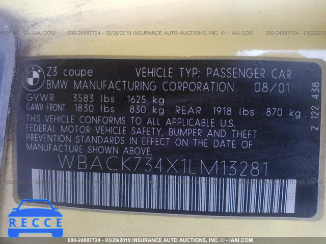 2001 BMW Z3 3.0 WBACK734X1LM13281 image 8