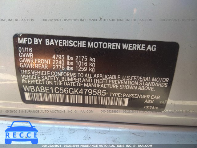 2016 BMW 330E WBA8E1C56GK479585 зображення 8