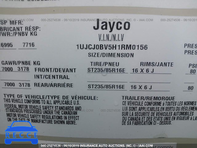 2017 JAYCO OTHER 1UJCJ0BV5H1RM0156 зображення 8