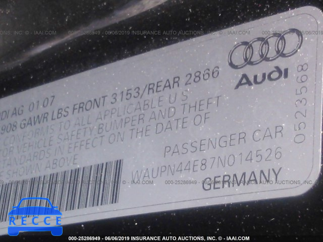 2007 AUDI S8 QUATTRO WAUPN44E87N014526 image 8