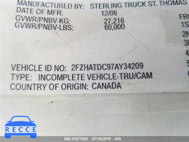 2007 STERLING TRUCK LT 7500 2FZHATDC97AY34209 зображення 8