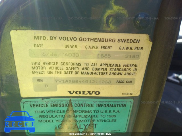 1986 VOLVO 244 DL/GL YV1AX8844G1211268 image 8