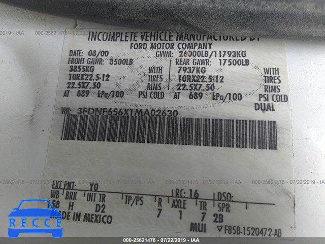 2001 FORD F650 SUPER DUTY 3FDNF656X1MA02630 image 8