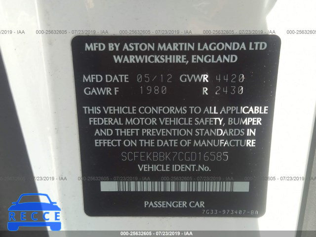 2012 ASTON MARTIN V8 VANTAGE SCFEKBBK7CGD16585 image 8