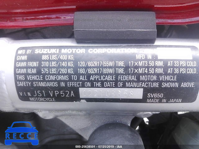 2002 SUZUKI SV650 S JS1VP52A022103358 image 9