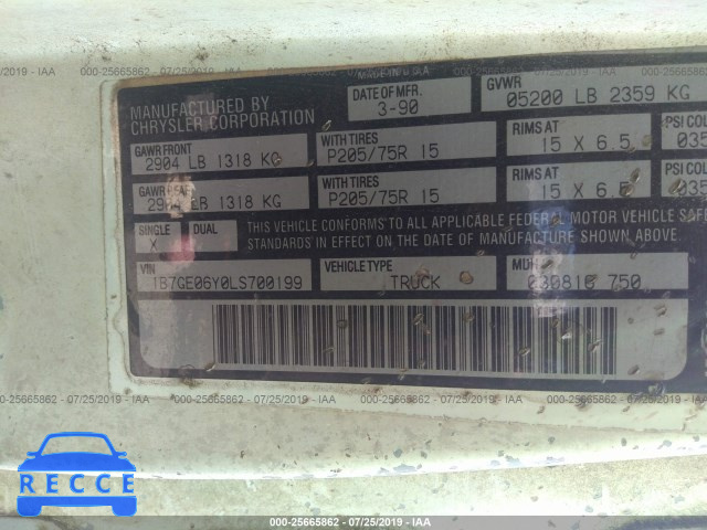 1990 DODGE D-SERIES D150S 1B7GE06Y0LS700199 image 8