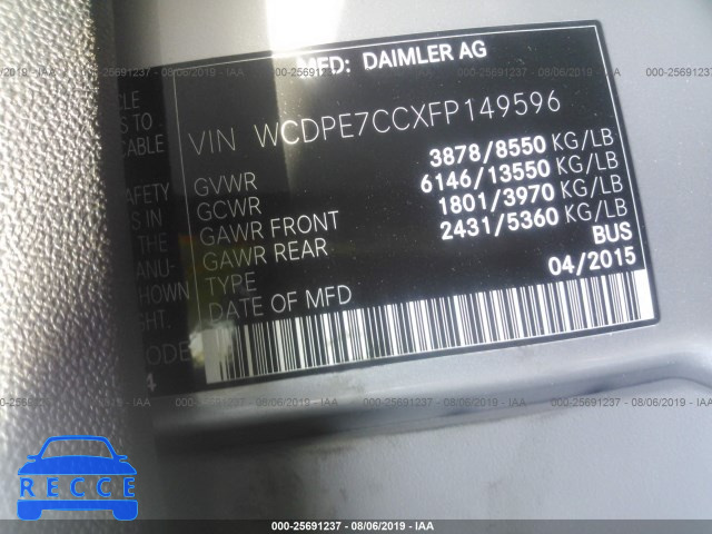 2015 FREIGHTLINER SPRINTER 2500 WCDPE7CCXFP149596 image 8