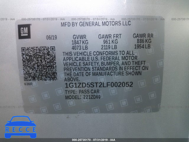 2020 CHEVROLET MALIBU LT 1G1ZD5ST2LF002052 image 8