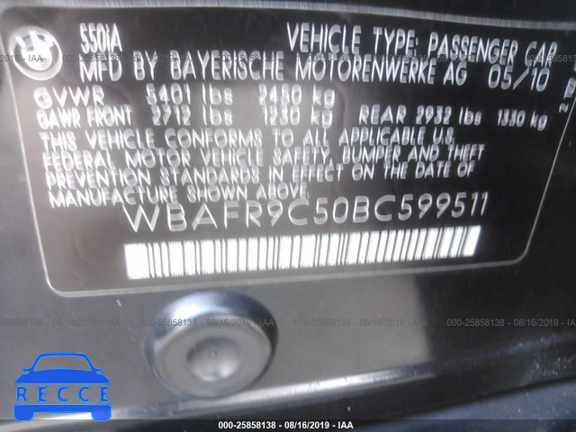 2011 BMW 550 I WBAFR9C50BC599511 image 8