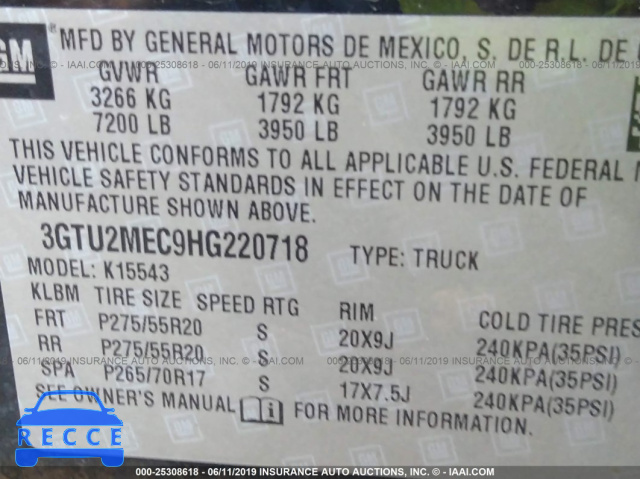 2017 GMC SIERRA 1500 SLE 3GTU2MEC9HG220718 image 8
