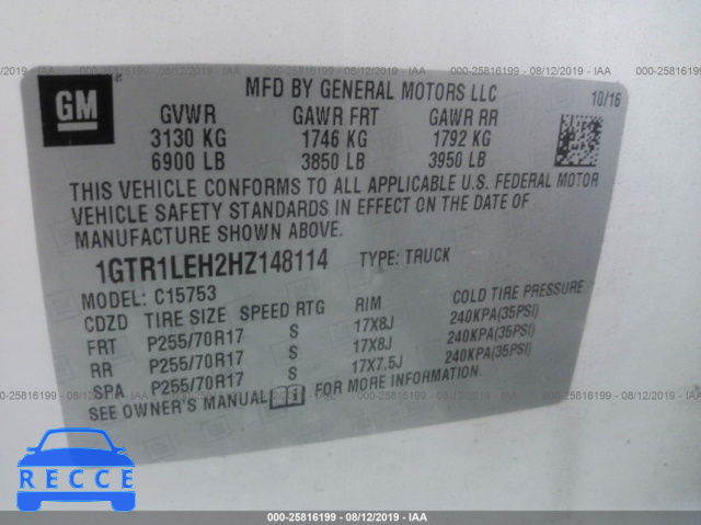 2017 GMC SIERRA 1500 C1500 1GTR1LEH2HZ148114 image 8