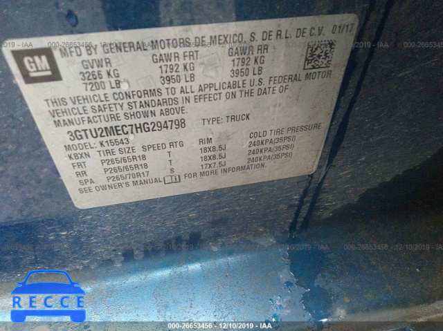 2017 GMC SIERRA 1500 K1500 SLE 3GTU2MEC7HG294798 image 8