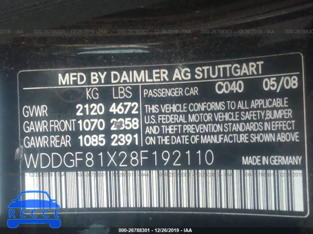 2008 MERCEDES-BENZ C-CLASS 3.0L WDDGF81X28F192110 Bild 8