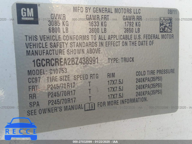 2011 CHEVROLET SILVERADO 1500 C1500 LS 1GCRCREA2BZ438991 image 8