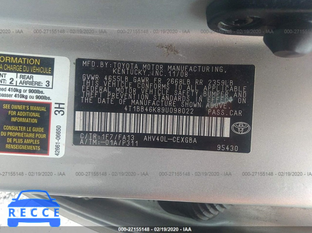 2009 TOYOTA CAMRY HYBRID HYBRID 4T1BB46K89U098022 image 8