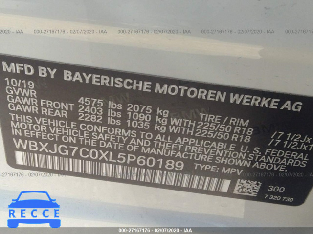 2020 BMW X1 SDRIVE28I WBXJG7C0XL5P60189 image 8