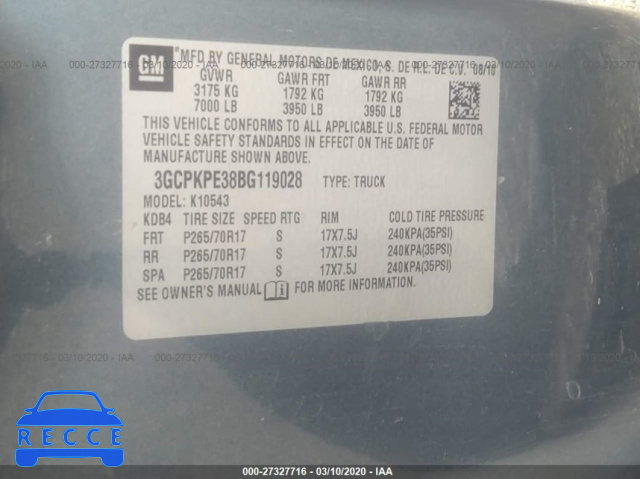 2011 CHEVROLET SILVERADO 1500 WORK TRUCK 3GCPKPE38BG119028 зображення 8