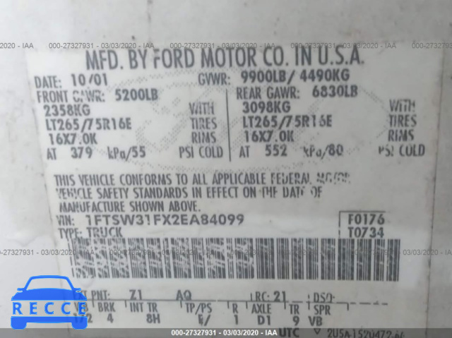 2002 FORD SUPER DUTY F-350 SRW SRW SUPER DUTY 1FTSW31FX2EA84099 image 8