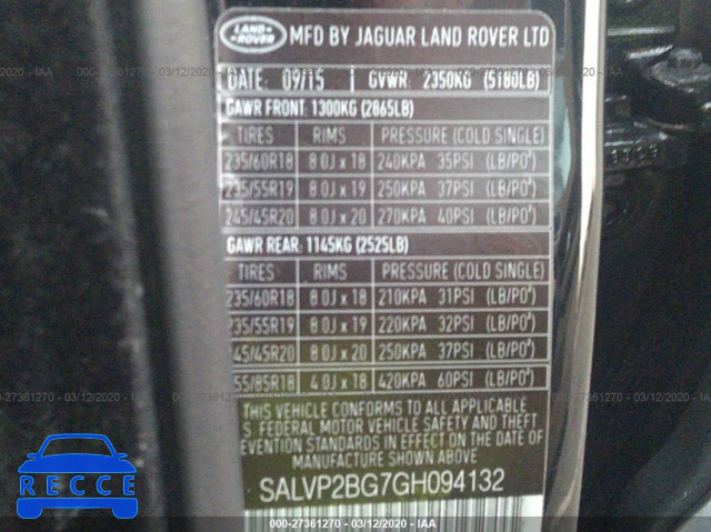 2016 LAND ROVER RANGE ROVER EVOQUE SE SALVP2BG7GH094132 зображення 8