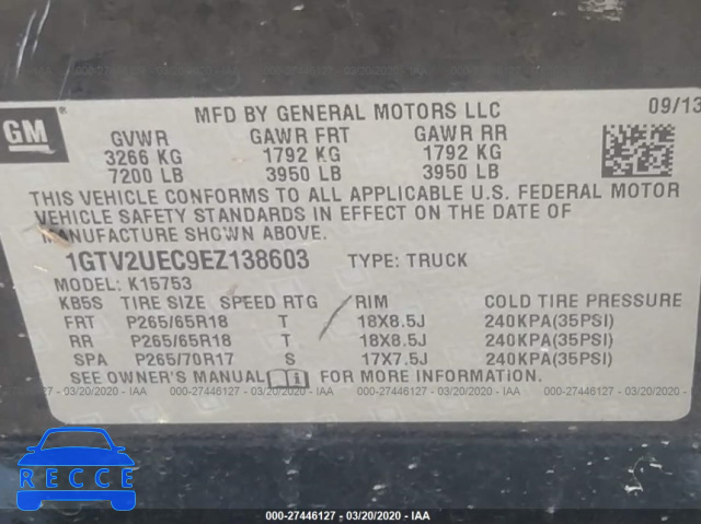 2014 GMC SIERRA 1500 K1500 SLE 1GTV2UEC9EZ138603 image 8