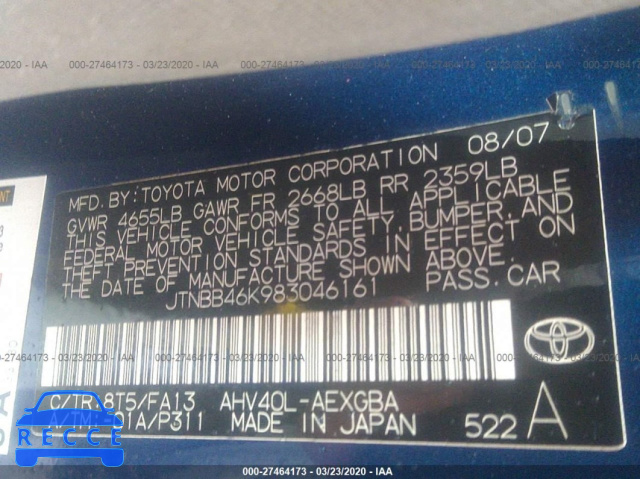 2008 TOYOTA CAMRY HYBRID HYBRID JTNBB46K983046161 image 8