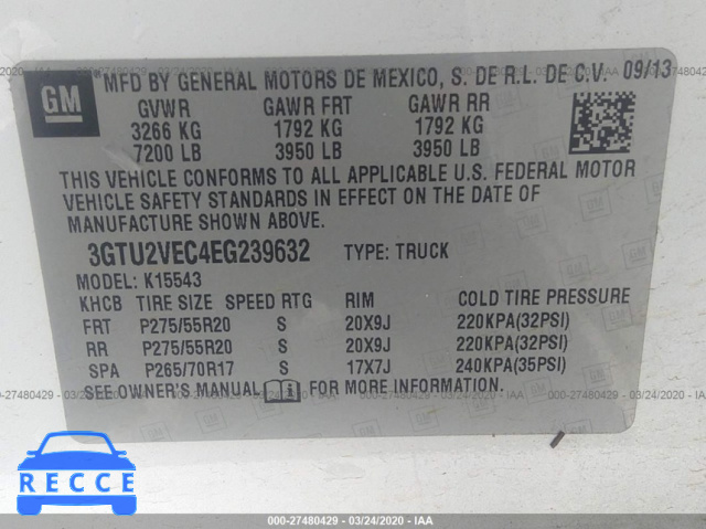 2014 GMC SIERRA 1500 SLT 3GTU2VEC4EG239632 image 8