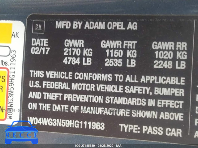 2017 BUICK CASCADA W04WG3N59HG111963 image 8