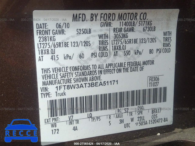 2011 FORD SUPER DUTY F-350 SRW XL/XLT/LARIAT/KING RANCH 1FT8W3AT3BEA51171 image 8