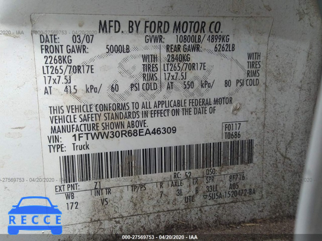 2008 FORD SUPER DUTY F-350 SRW XL/XLT/LARIAT/KING RANCH 1FTWW30R68EA46309 image 8