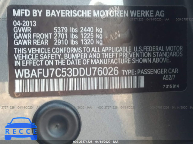 2013 BMW 5 SERIES XI WBAFU7C53DDU76026 Bild 8