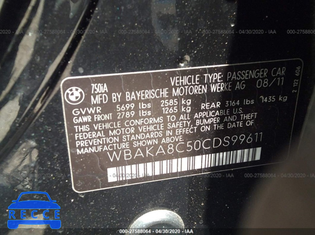 2012 BMW 7 SERIES I WBAKA8C50CDS99611 image 8