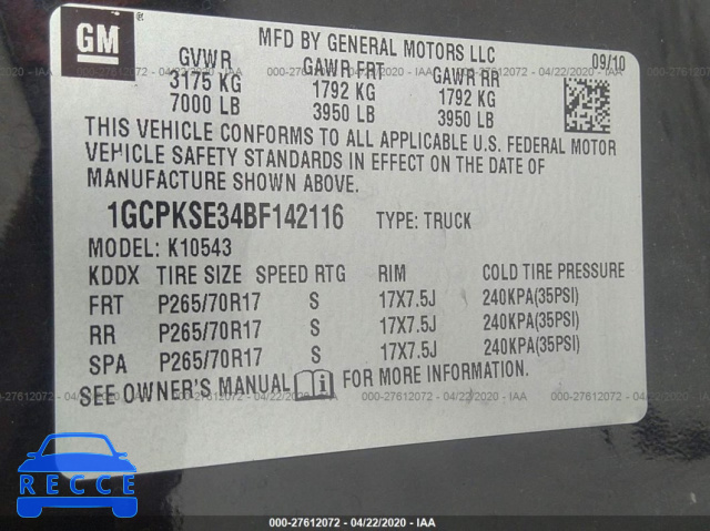 2011 CHEVROLET SILVERADO 1500 K1500 LT 1GCPKSE34BF142116 зображення 8
