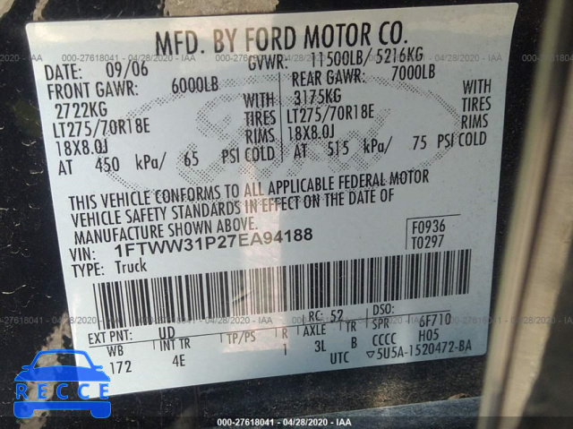 2007 FORD SUPER DUTY F-350 SRW XL/XLT/LARIAT 1FTWW31P27EA94188 image 8
