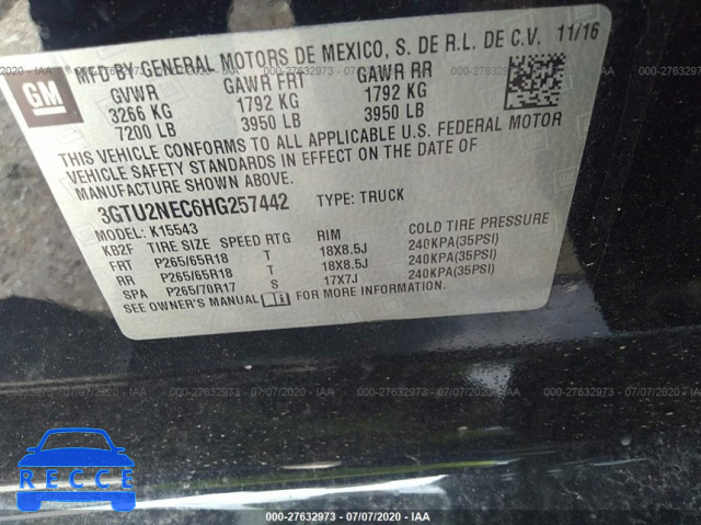 2017 GMC SIERRA 1500 K1500 SLT 3GTU2NEC6HG257442 image 8