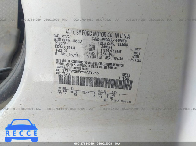 2002 FORD SUPER DUTY F-350 SRW SRW SUPER DUTY 1FTSW30F02EA76756 image 8