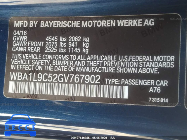 2016 BMW 2 SERIES XI/SULEV WBA1L9C52GV767902 image 8