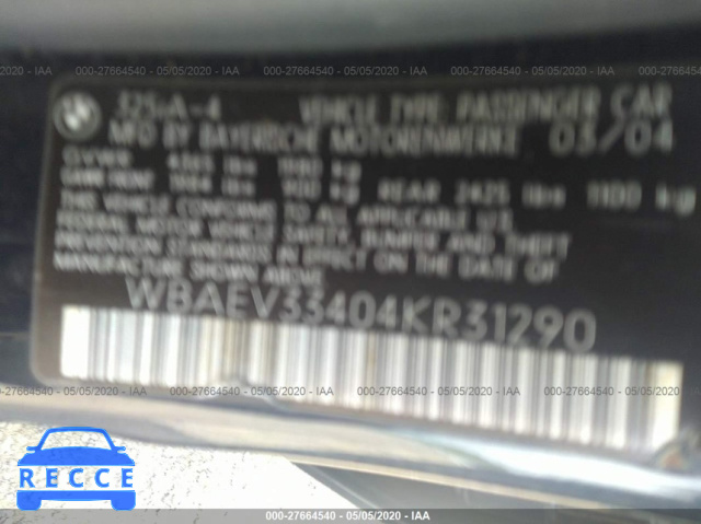 2004 BMW 3 SERIES I WBAEV33404KR31290 image 8