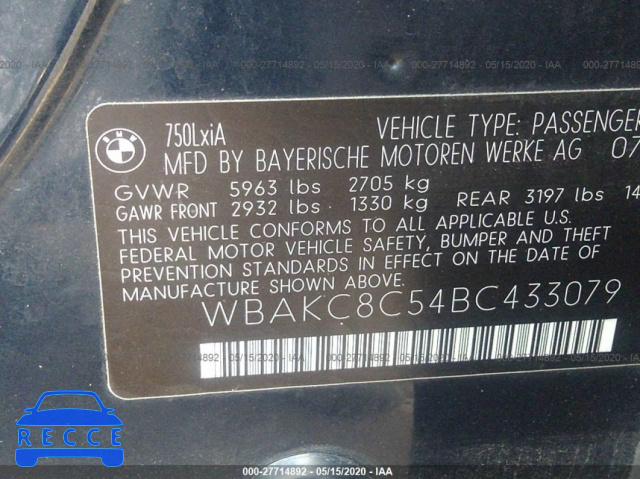 2011 BMW 7 SERIES 750LI XDRIVE WBAKC8C54BC433079 зображення 8