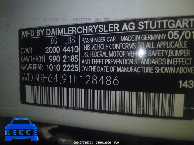 2001 MERCEDES-BENZ C-CLASS 320 WDBRF64J91F128486 зображення 8