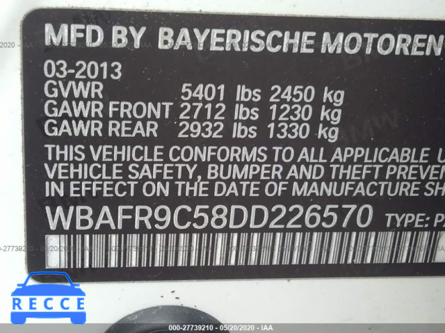 2013 BMW 5 SERIES I WBAFR9C58DD226570 Bild 8