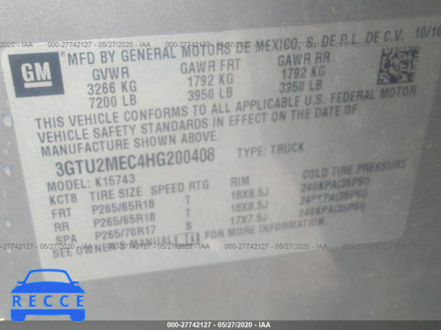 2017 GMC SIERRA 1500 K1500 SLE 3GTU2MEC4HG200408 image 8