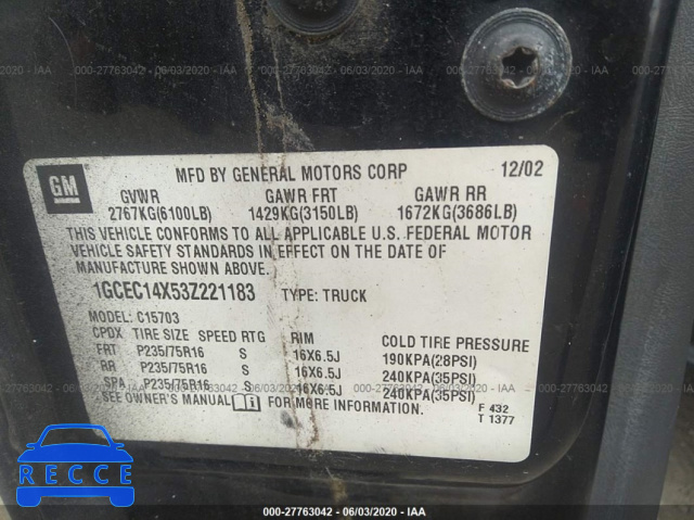 2003 CHEVROLET SILVERADO 1500 1GCEC14X53Z221183 Bild 8