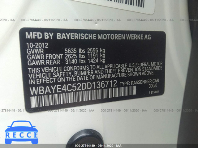 2013 BMW 7 SERIES LI WBAYE4C52DD136712 image 8