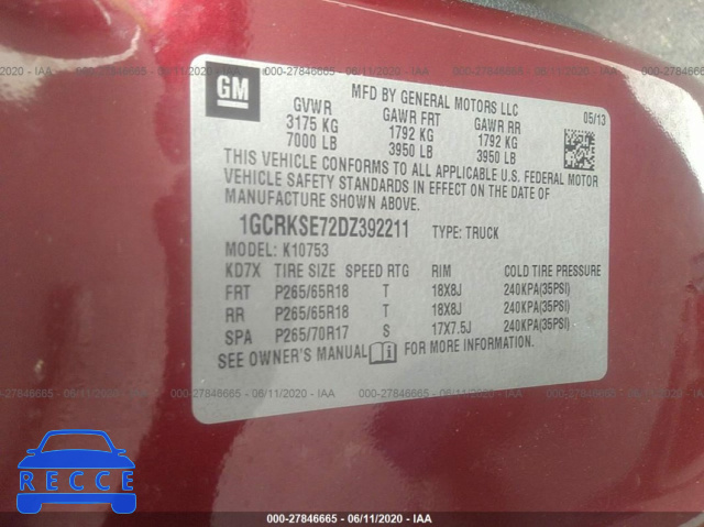 2013 CHEVROLET SILVERADO 1500 K1500 LT 1GCRKSE72DZ392211 зображення 8